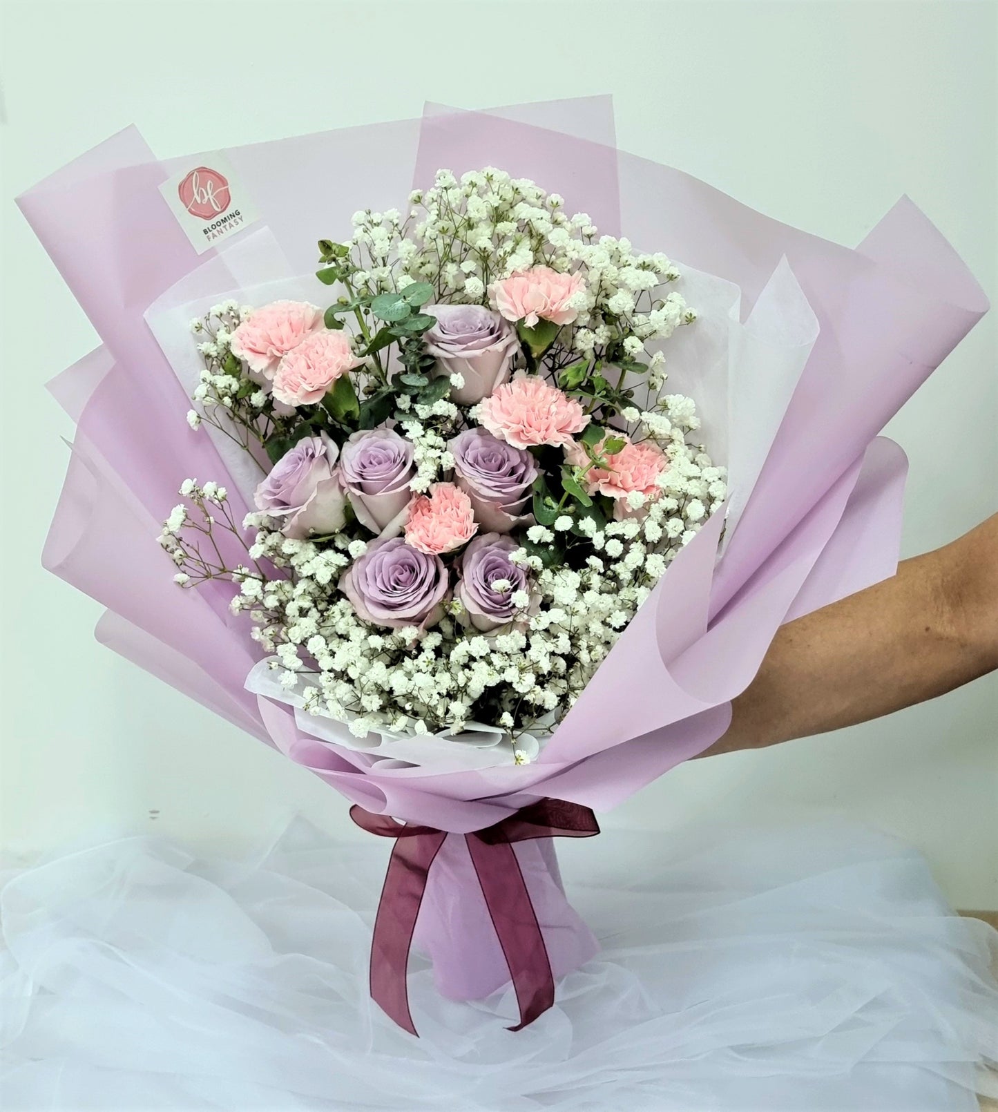 Bouquet - Pink Carnations & Purple Roses