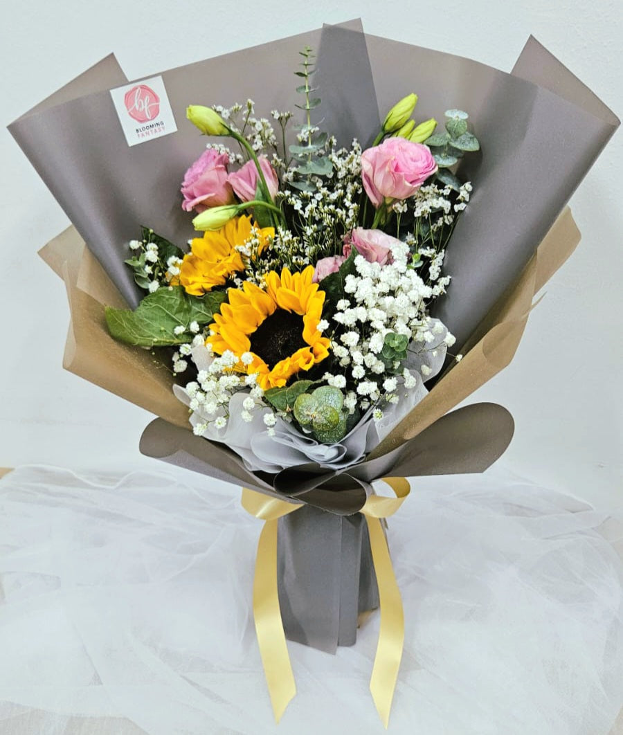 Bouquet - Sunflowers, Eustomas with Baby Breath