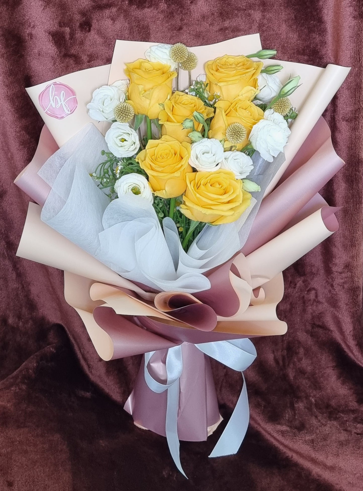 Bouquet - Yellow Roses and White Eustomas