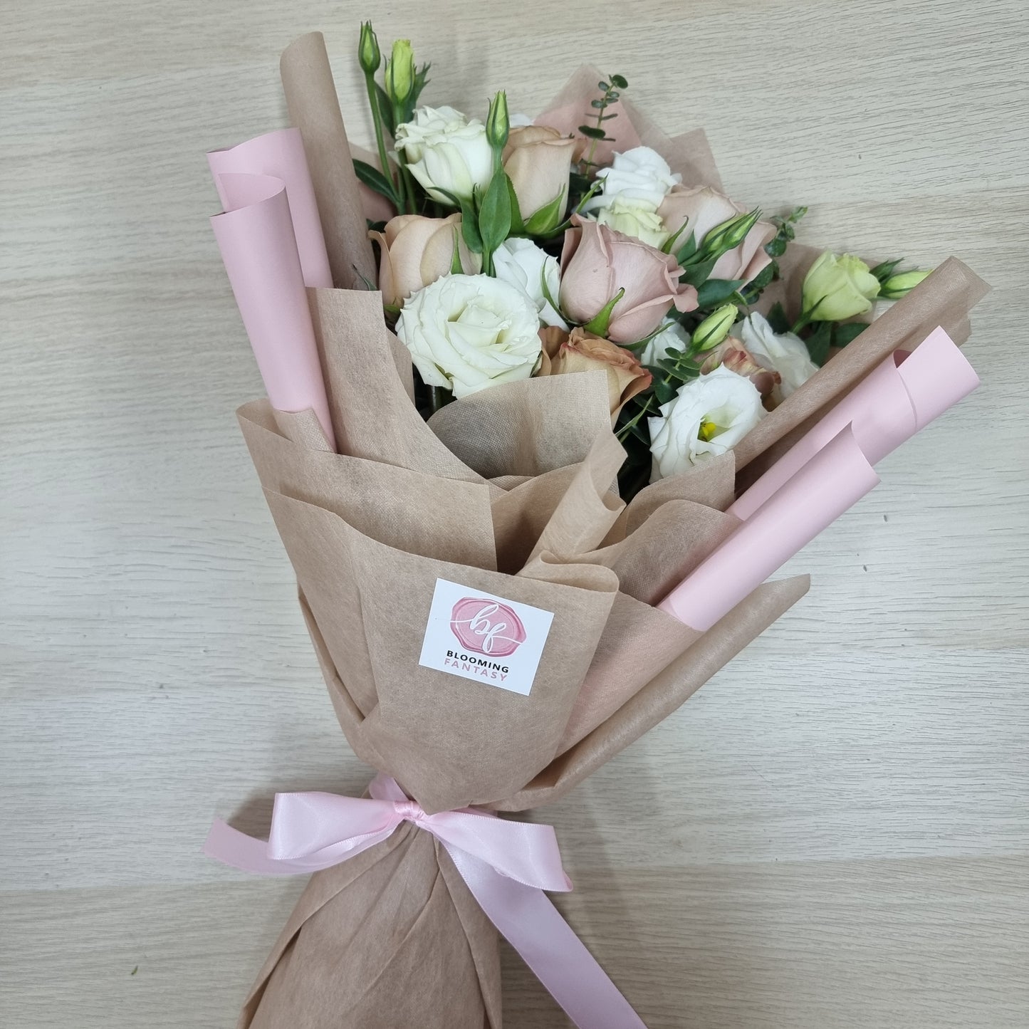 Bouquet - Cappuccino Roses and White Eustomas