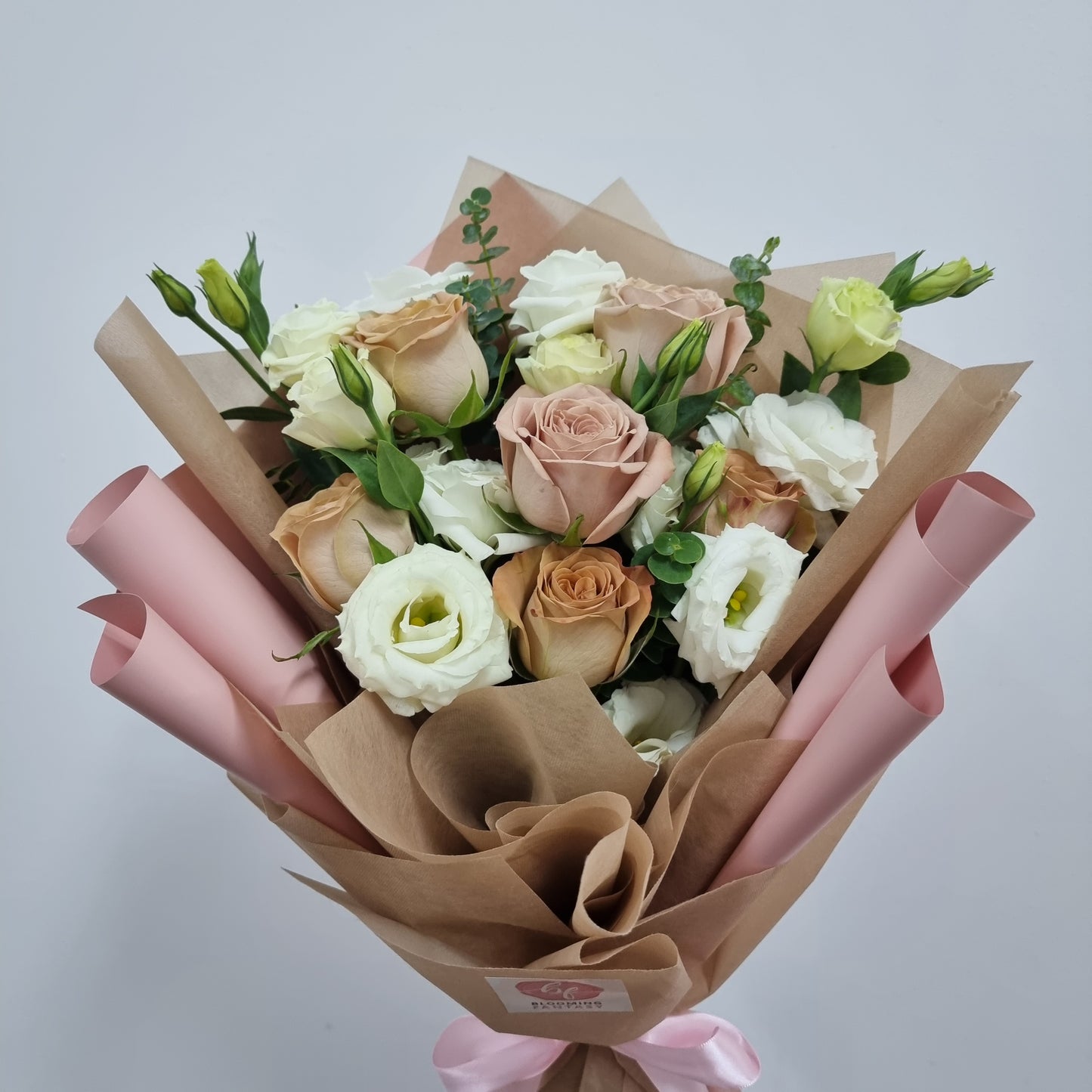 Bouquet - Cappuccino Roses and White Eustomas