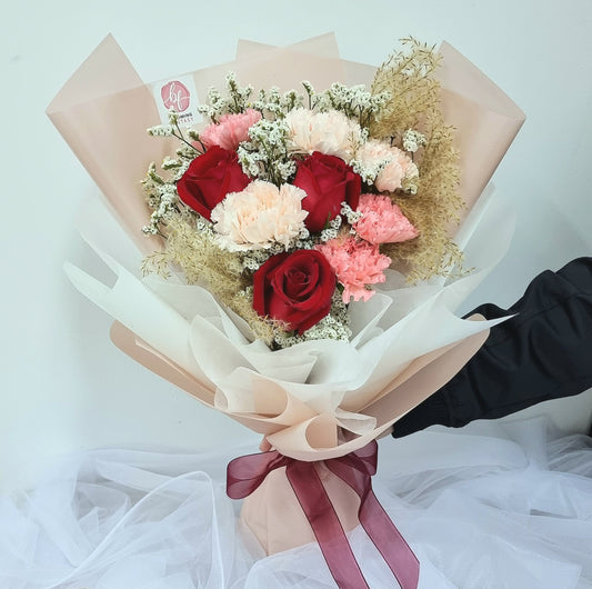 Bouquet - Pink Carnations & Red Roses